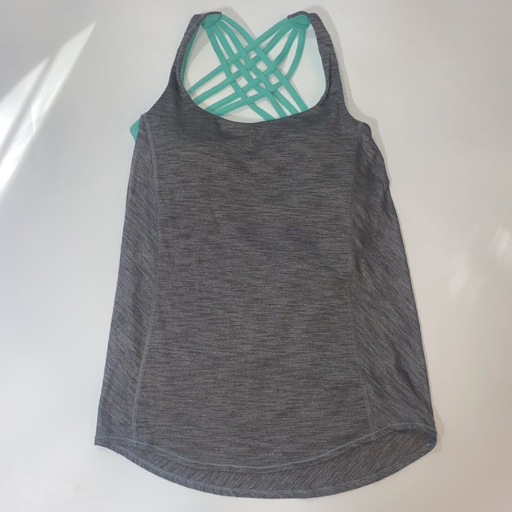 Lululemon Wild Tank Built In Strappy Mint Green Bra Heather Gray Women's 4